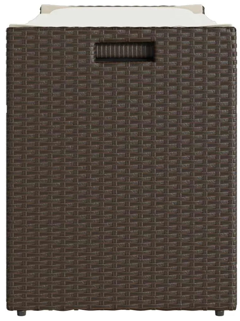 Barna polyrattan kültéri tárolópad párnával 100 cm