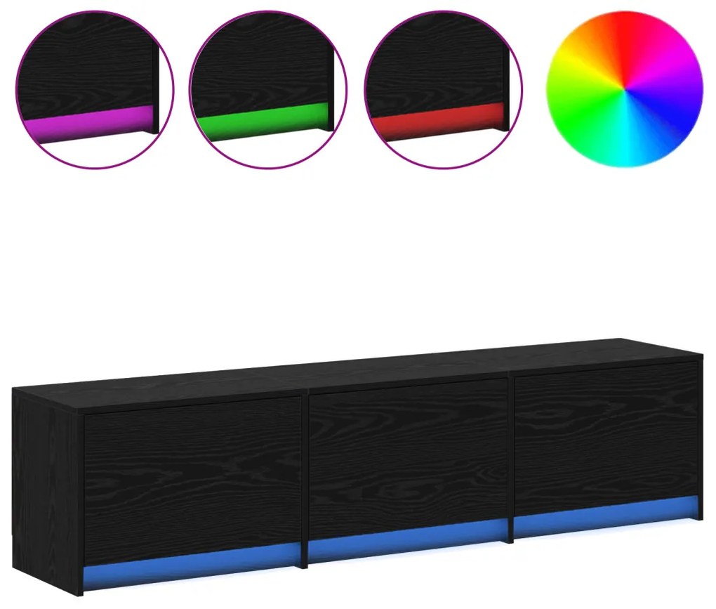 TV szekrény LED Fekete Tölgy 162.5x34x40 cm Szerelt Fa