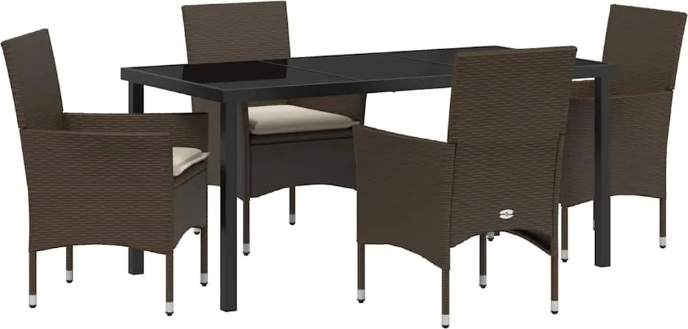 vidaXL Kert étkező szett párnával 5 pcs Barna polirattan