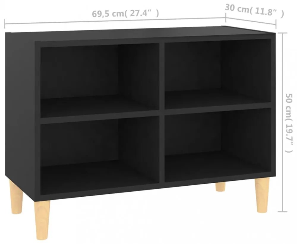 fekete TV-szekrény tömör falábakkal 69,5 x 30 x 50 cm