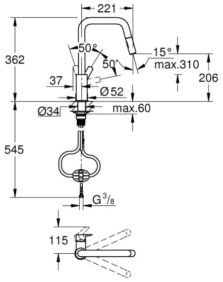 GROHE 306312430 - Mosogató csaptelep QUICKFIX START 362 mm fekete