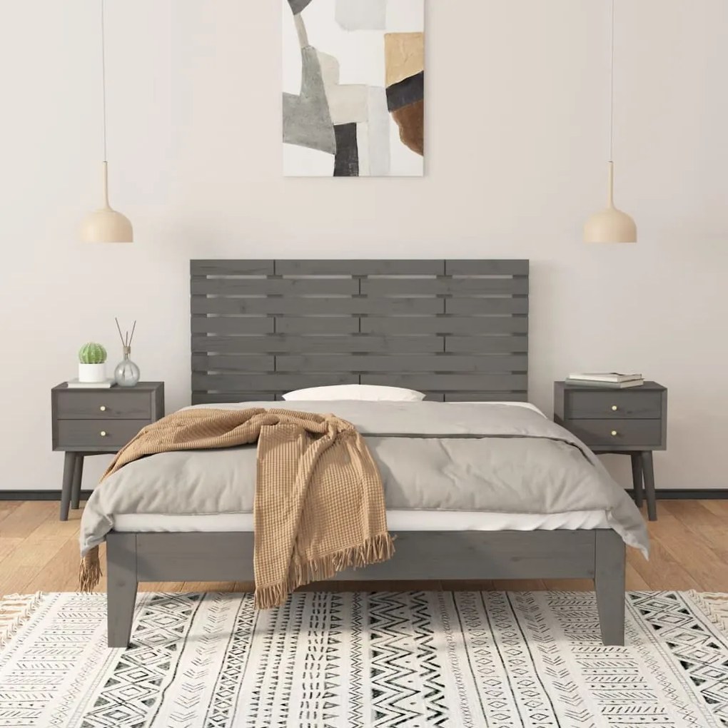 szürke tömör fenyőfa fali fejtámla 146 x 3 x 63 cm