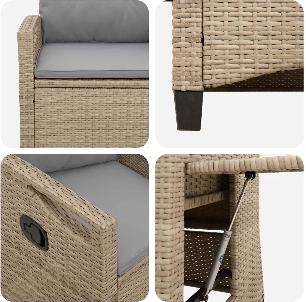 Fekvő Kerti Szék Beige és Világosszürke 56 x 60 x 112 cm