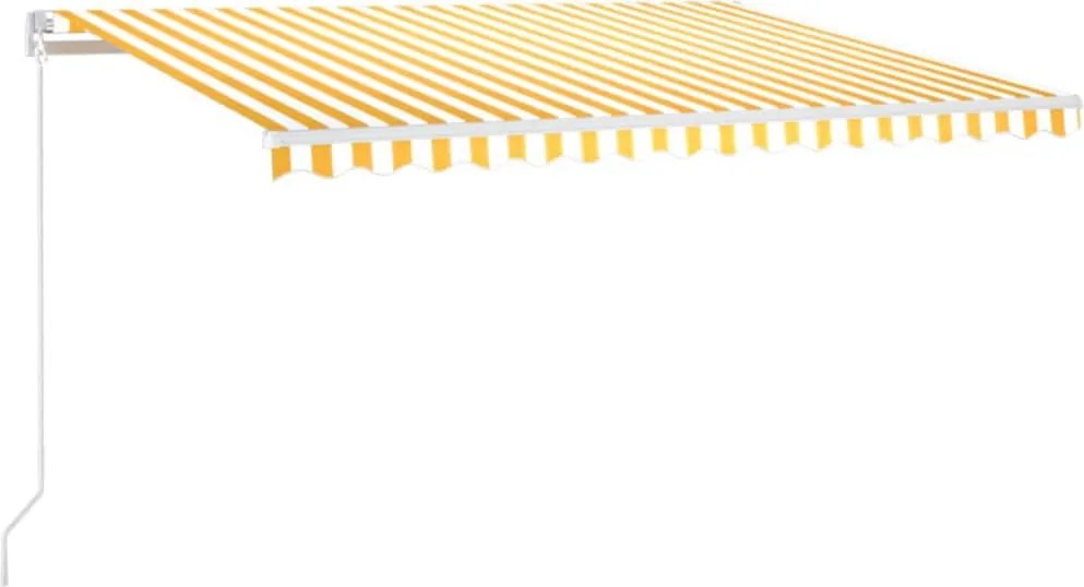 vidaXL sárga és fehér kézzel kihúzható LED-es napellenző 450 x 300 cm