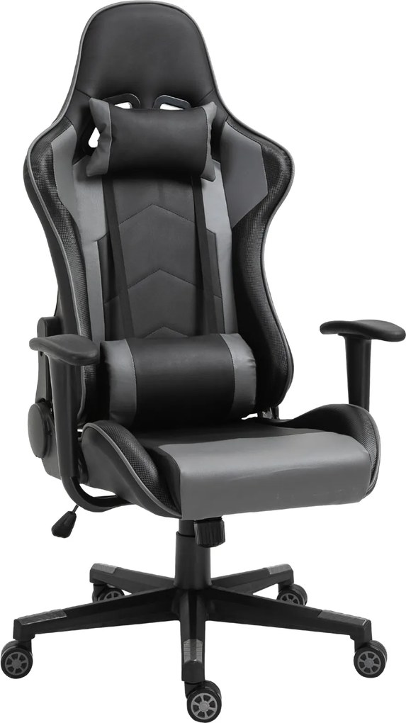 Vinsetto Ergonomikus Irodai Szék, Játékos Szék, Forgószék, Műbőr, Hab, Fekete, 67.5 x 74 x 126-136 cm | Aosom