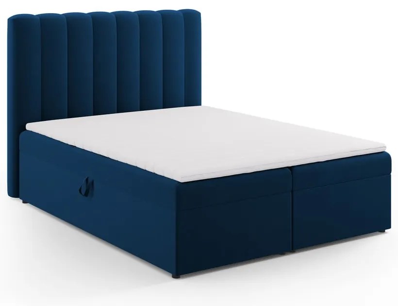 Sötétkék boxspring ágy tárolóhellyel 160x200 cm Gina – Milo Casa