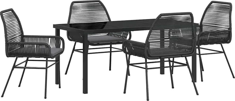 vidaXL Kert étkező szett párnával 5 pcs Fekete polirattan