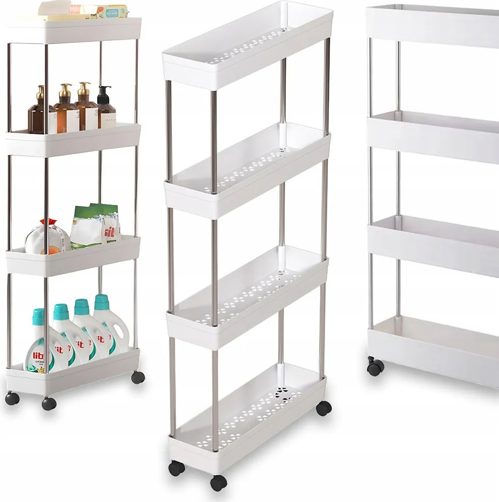 Gurulós könyvespolc szekrény 4 polcos konyhai fürdőszoba keskeny 13 x 40 x 92cm