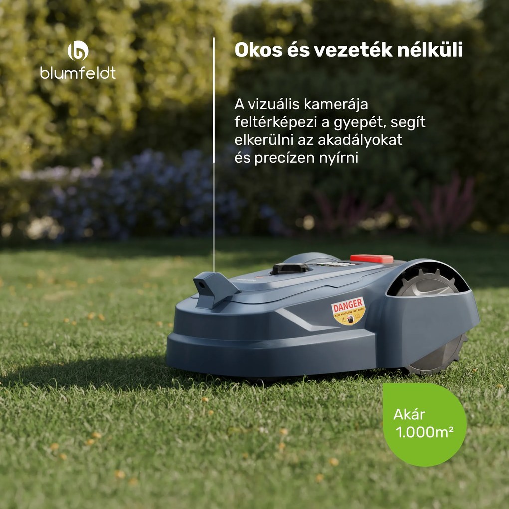 Blumfeldt GrassConnect robotfűnyíró, Gyepápolás akár 1 000 m²-es területig, Vezérlés alkalmazás segítségével