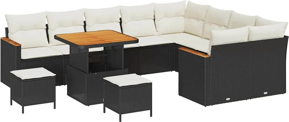 vidaXL Kerti Kanapé Szett párnával tárolóval 12 pcs Fekete Poly Rattan