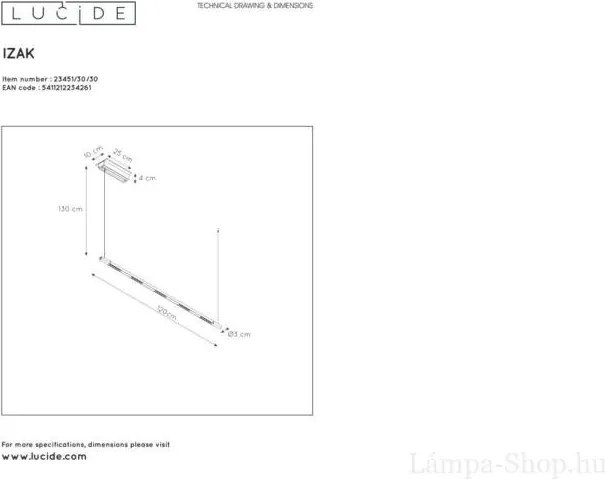 LUCIDE 23451-30-30 IZAK Modern Led Függesztett Lámpa LED IP20