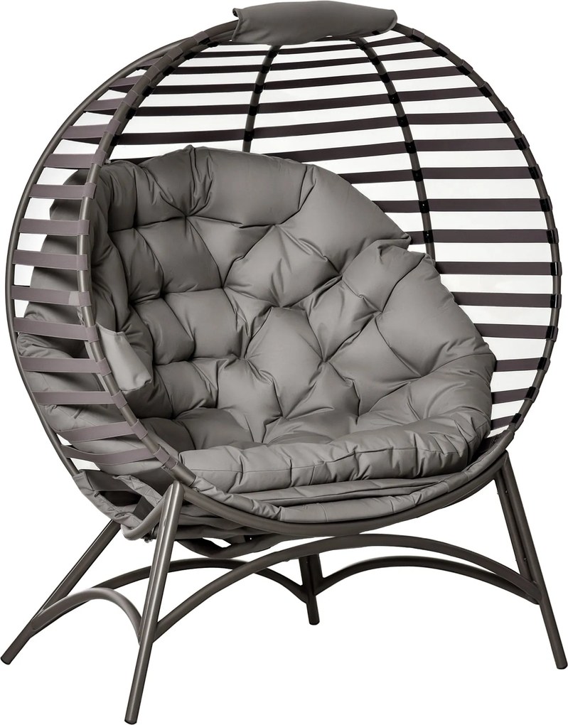 Outsunny Papasan fotel Kerti szék 2 kosaras szék párnákkal Ovális kanapé kosár Összecsukható erkély terasz kültéri/beltéri Homok acél 118 x 75 x 139 c