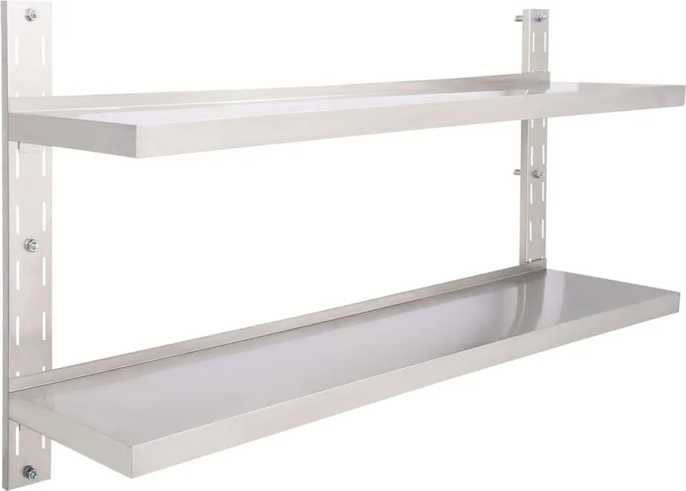 vidaXL kétszintes rozsdamentes acél falra szerelhető polc 150 x 30 cm