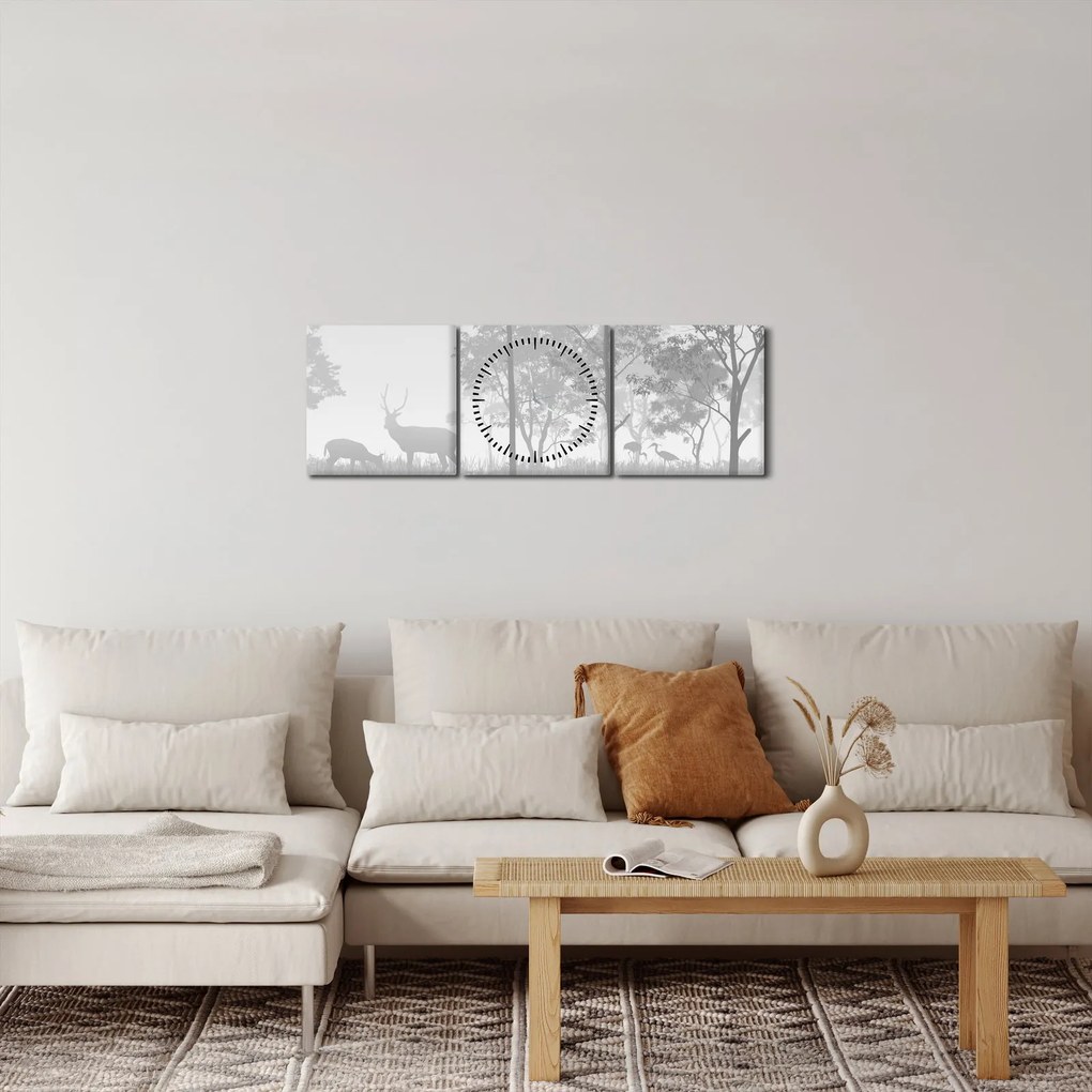 Kép - rét szarvasokkal (órával) (90x30 cm)