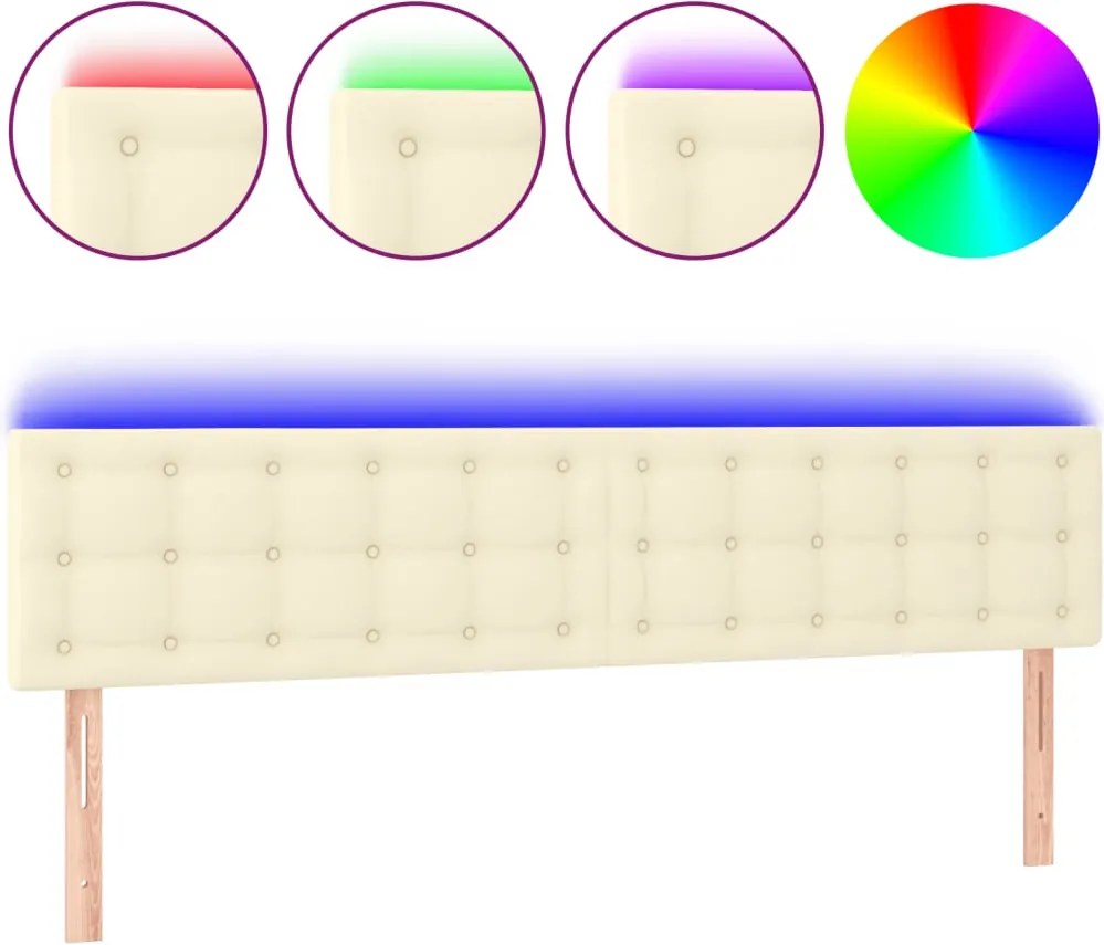 krémszínű műbőr LED-es fejtámla 180 x 5 x 78/88 cm