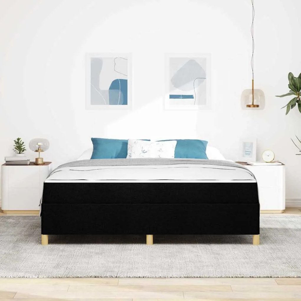 Boxrugós ágy Fekete és fehér és fekete 180 x 200 cm szövet