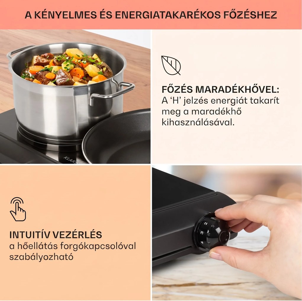 Klarstein Cookbuddy, főzőlap, 2400 W, 2 főzőlap, 5 teljesítményszint, üvegkerámia