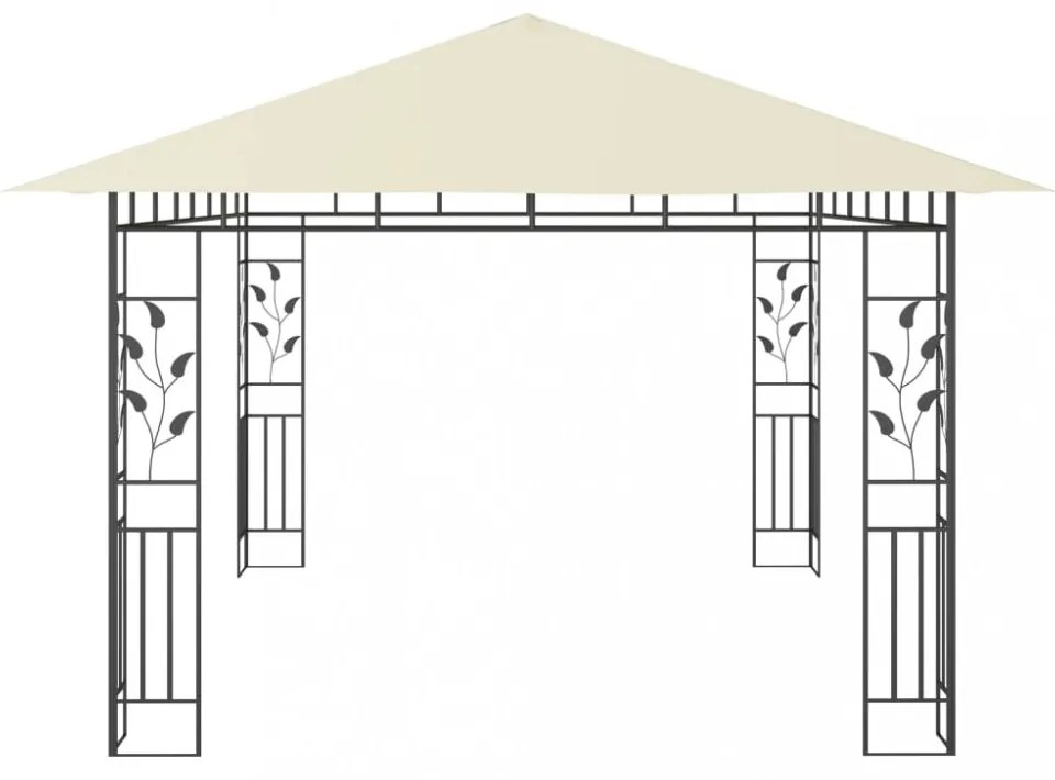 krémszínű pavilon szúnyoghálóval/LED fényfüzérrel 4x3x2,73 m