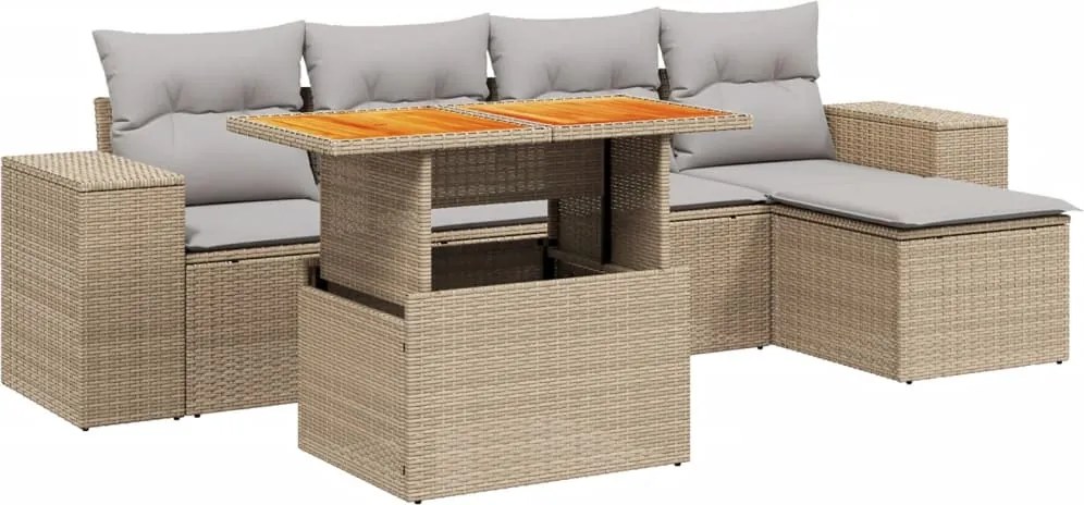 vidaXL 6 részes bézs polyrattan kerti ülőgarnitúra párnával