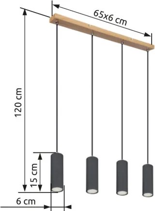 Globo 57911-4HG Függesztett lámpa fém grafit sötét, fém grafit, fekete PVC kábel, HxSzxM: 650x60x1200mm, fényforrás nélkül szállítva 4x GU10 35W 230V