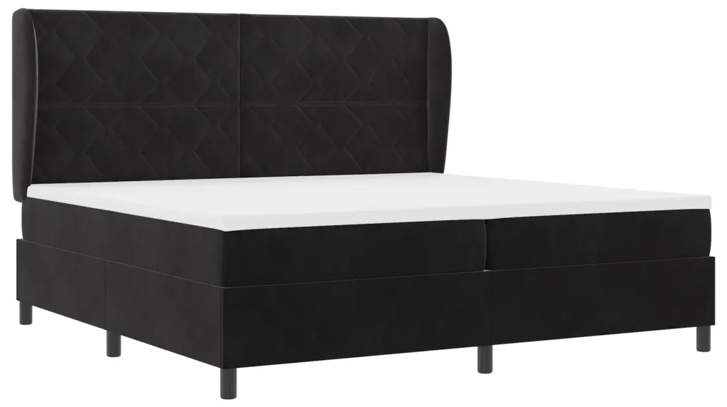 Boxspring Ágy Mattal Fekete 200x200 cm Bársony