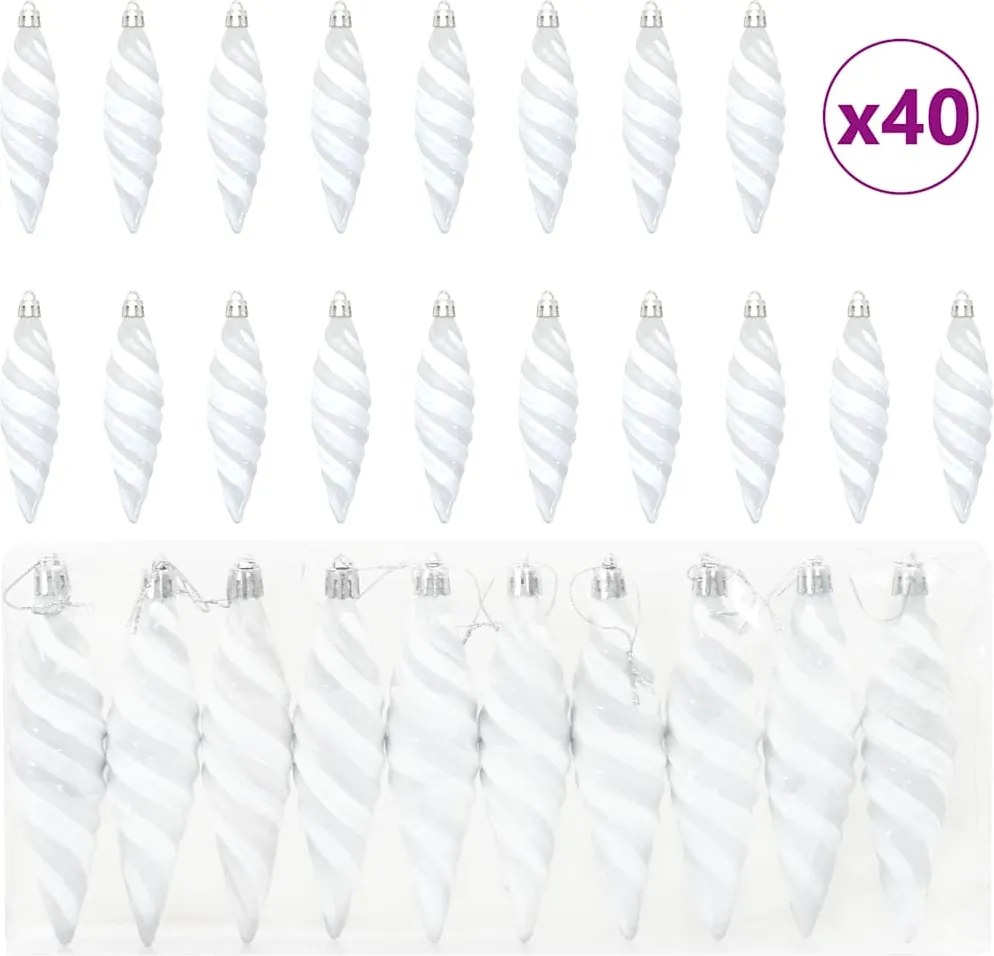 vidaXL Karácsonyi Spirális Alakú Gömb 40 pcs Fehér Műanyag