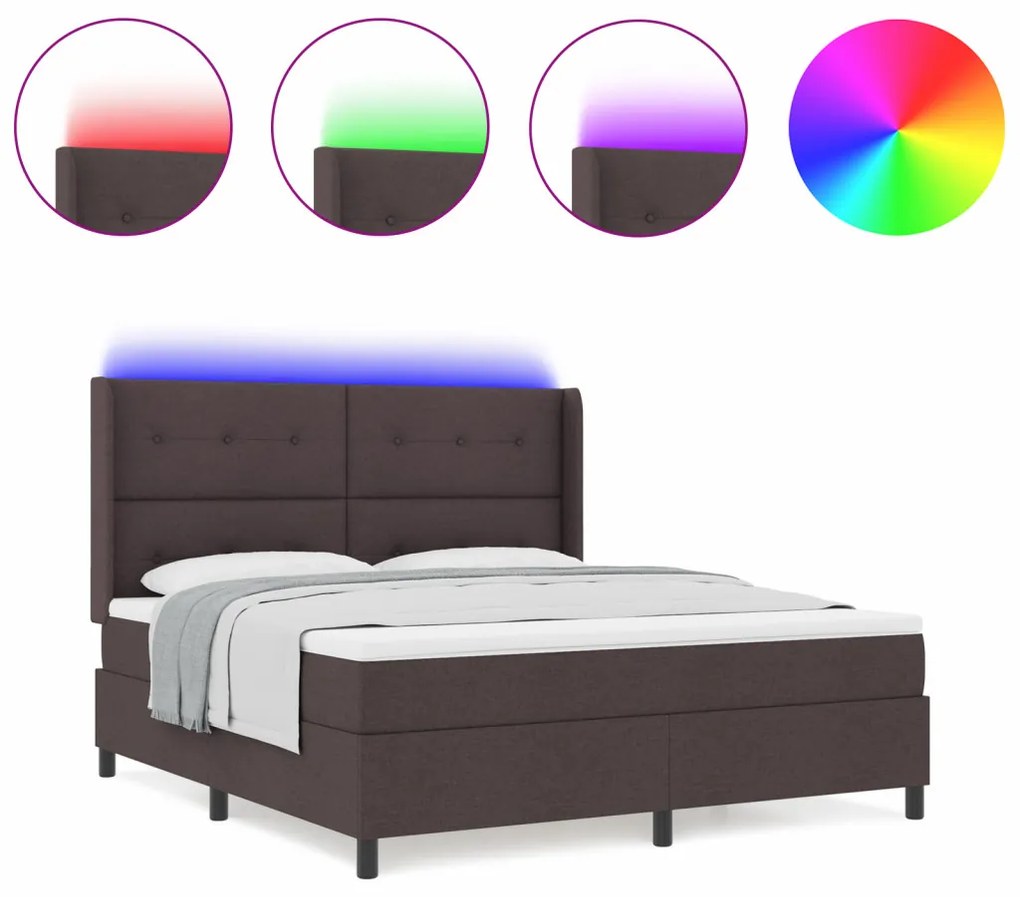Boxspring Ágy Matraccal és LED világítással Sötétbarna 180x200 cm Szövet