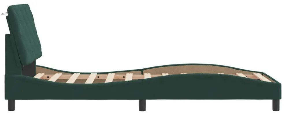 sötétzöld bársony ágykeret LED-világítással 90 x 200 cm