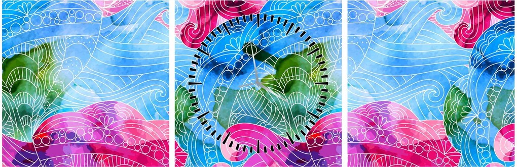Kép - Színes hullámok (órával) (90x30 cm)