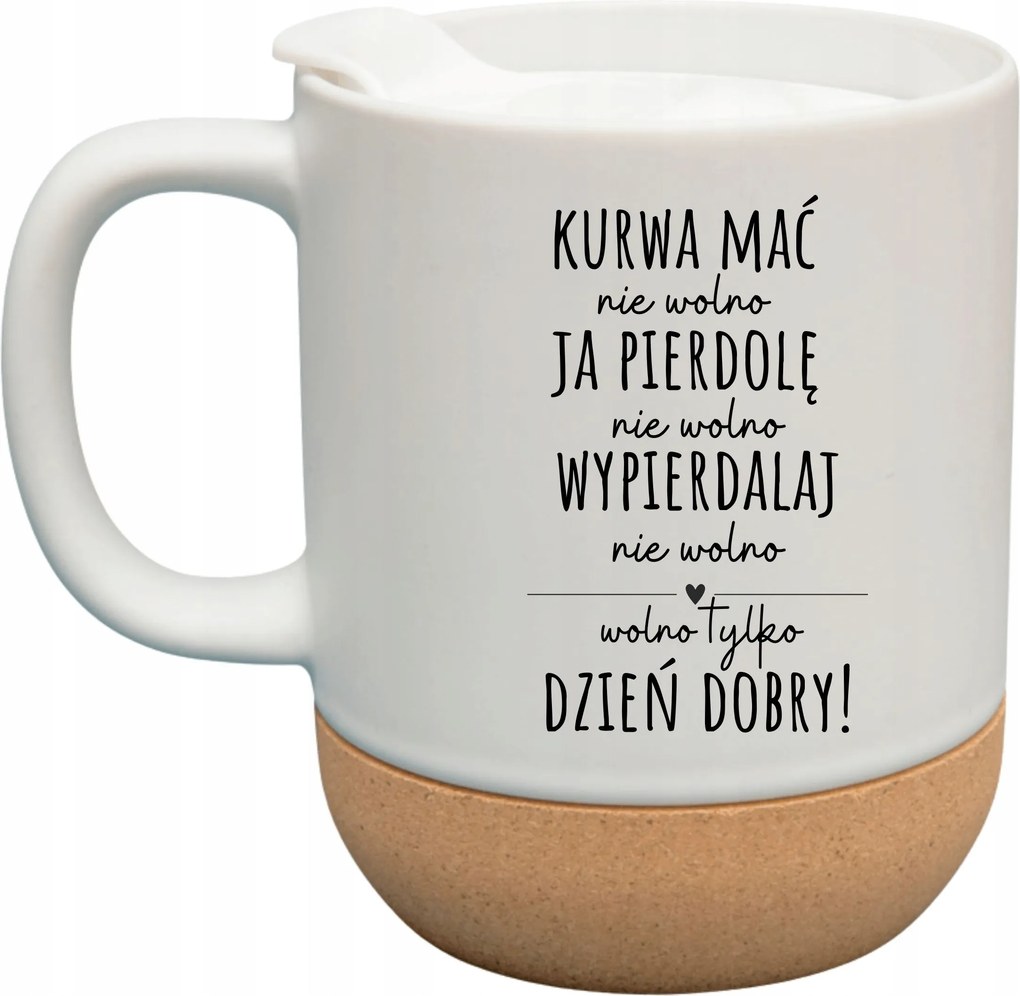 Fehér Bögre Fedéllel És Parafa Aljjal Ajándék Csak Jó Reggelt