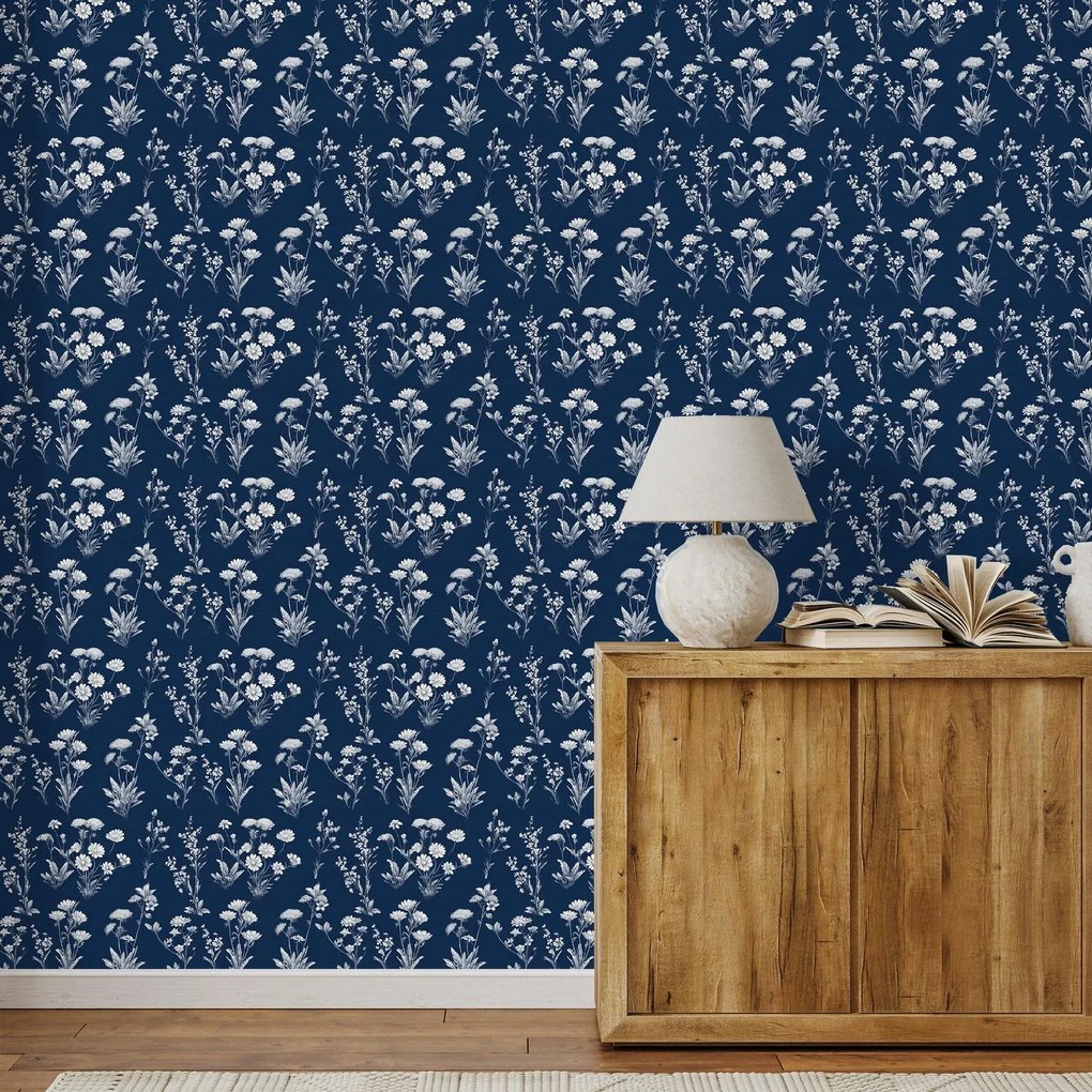 Fotótapéta - Virágminta kék háttéren (147x102 cm)