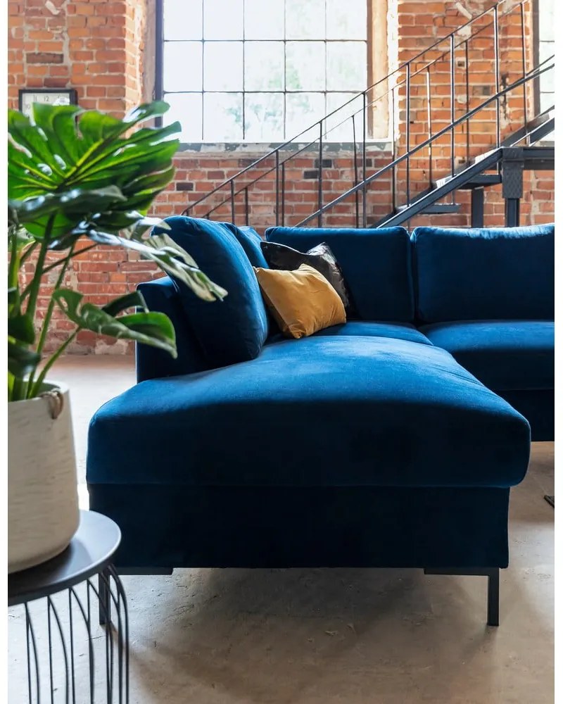 Lofty Lilly matrózkék kinyitható U alakú bársony kanapé, bal oldali - Miuform