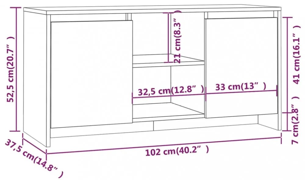 füstös tölgy színű szerelt fa TV-szekrény 102x37,5x52,5 cm