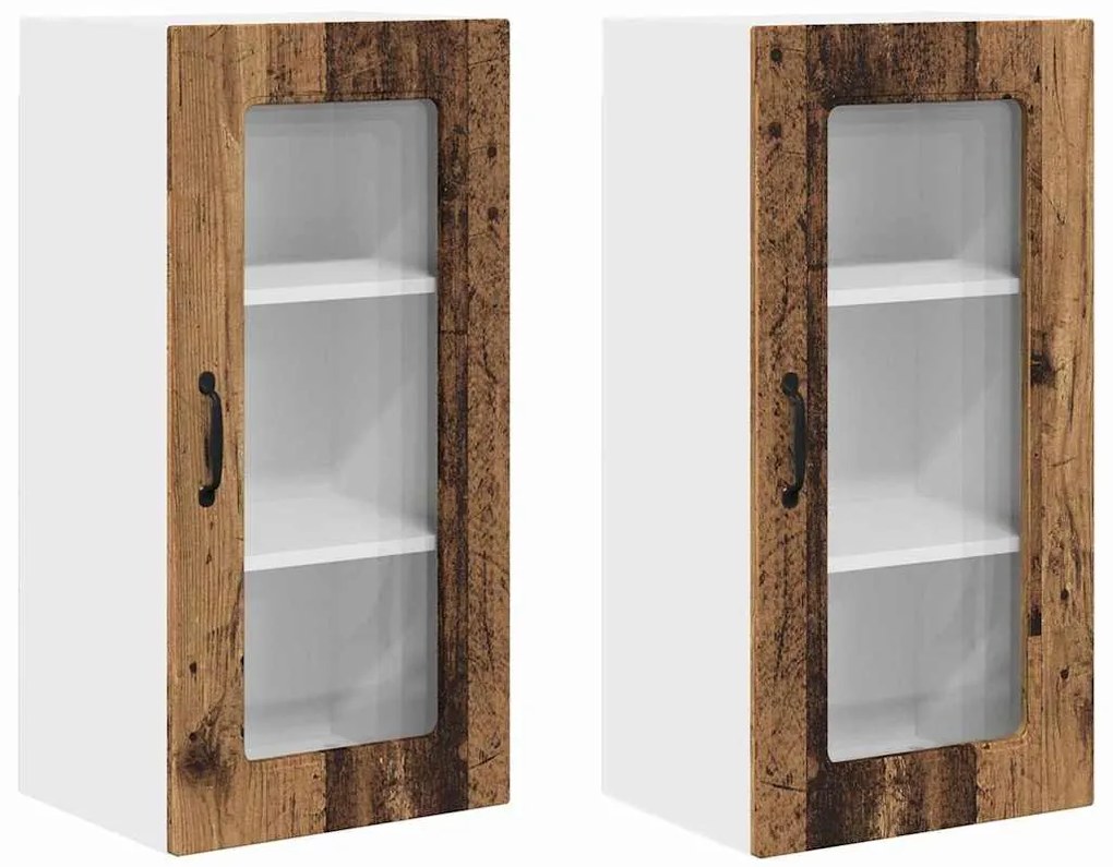 Fali konyhaszekrény 2 pcs Öreg fa 40 x 31 x 80 cm Faanyag