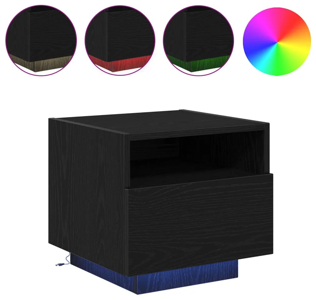 Éjjeli szekrények LED világítással 2 db Fekete tölgy 40x39x37 cm