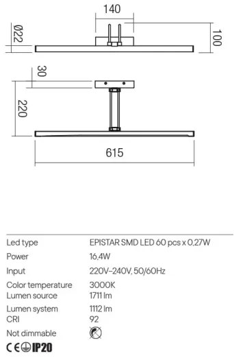 Redo 01-3473 - LED Képmegvilágító IKON LED/16,4W/230V 61,5 cm CRI 92 réz