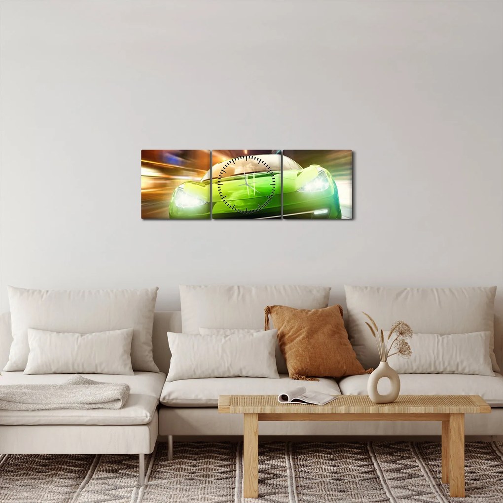 Kép - Zöld versenyautó (órával) (90x30 cm)