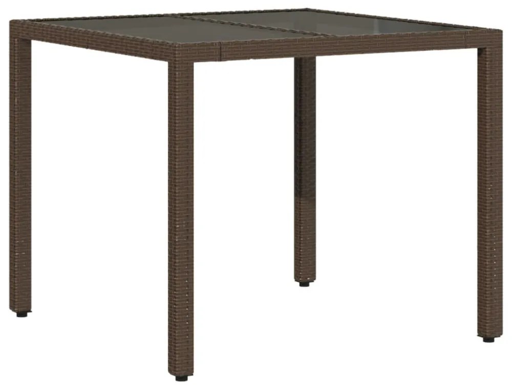 barna polyrattan üveglapos kerti asztal 90 x 90 x 75 cm
