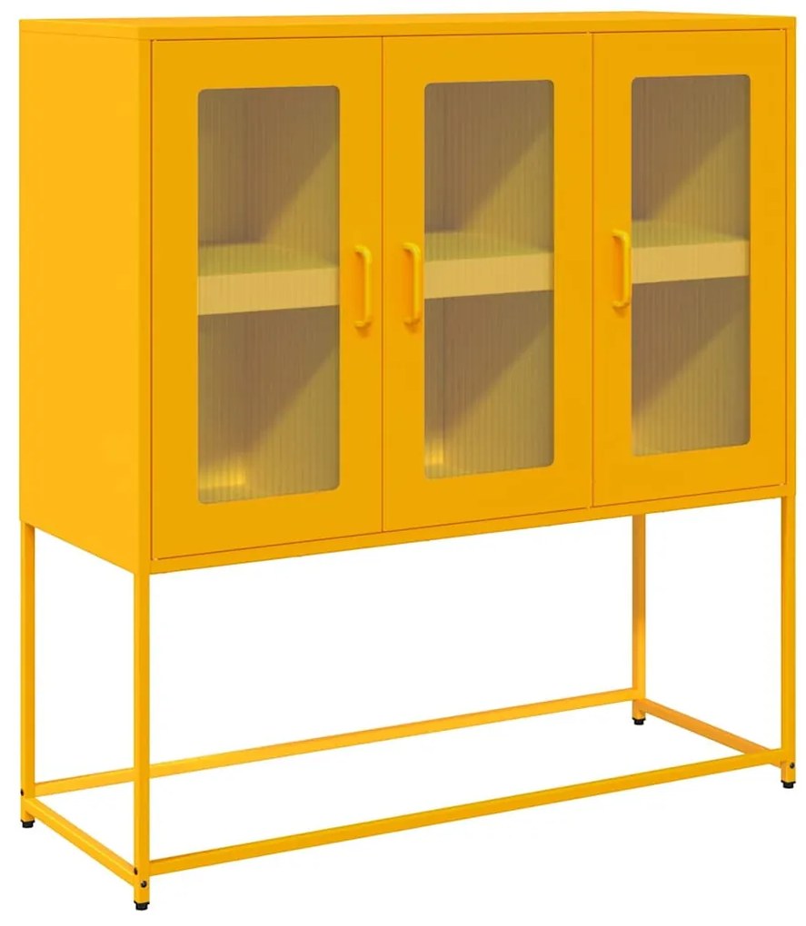 mustársárga hideghengerelt acél tálalószekrény 100,5x39x107 cm