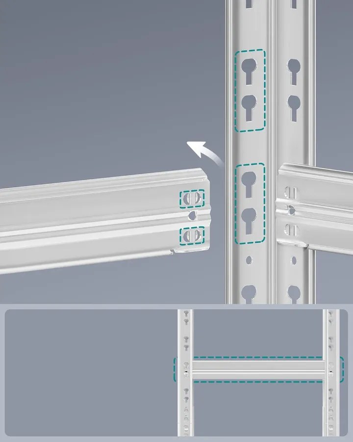 Nagy Teherbírású Tároló Polcok, 2 db-os, Garázs Polcrendszer, 40 x 90 x 180 cm, Ezüst