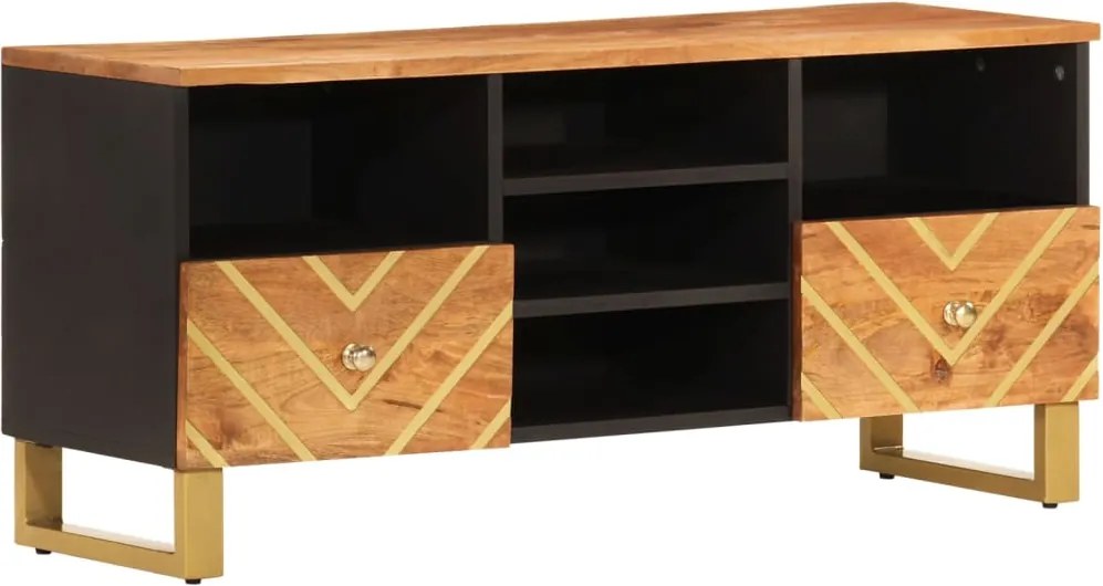 vidaXL barna és fekete tömör mangófa TV-szekrény 100x33,5x46 cm