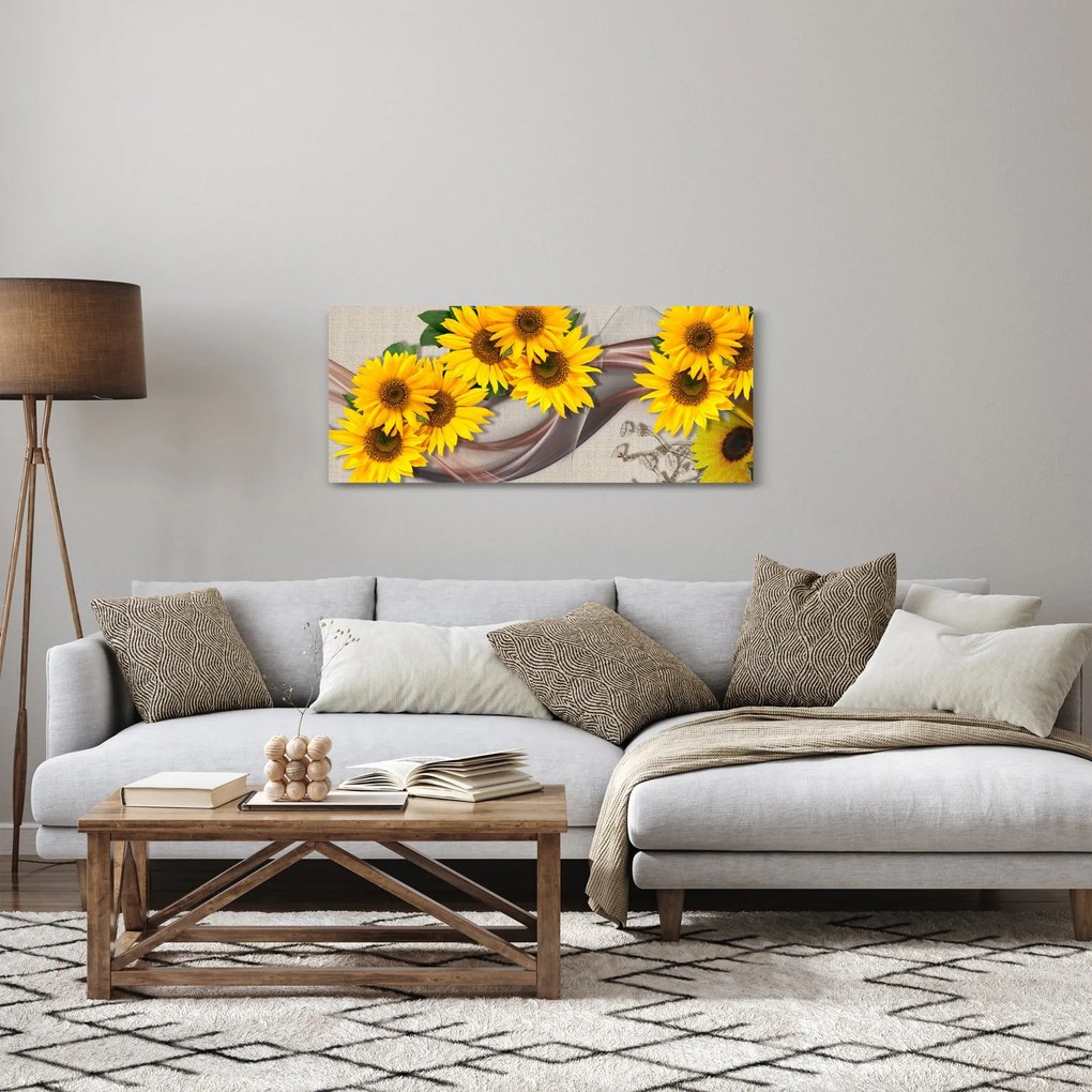 Kép - Ragyogó napraforgó virágok (120x50 cm)