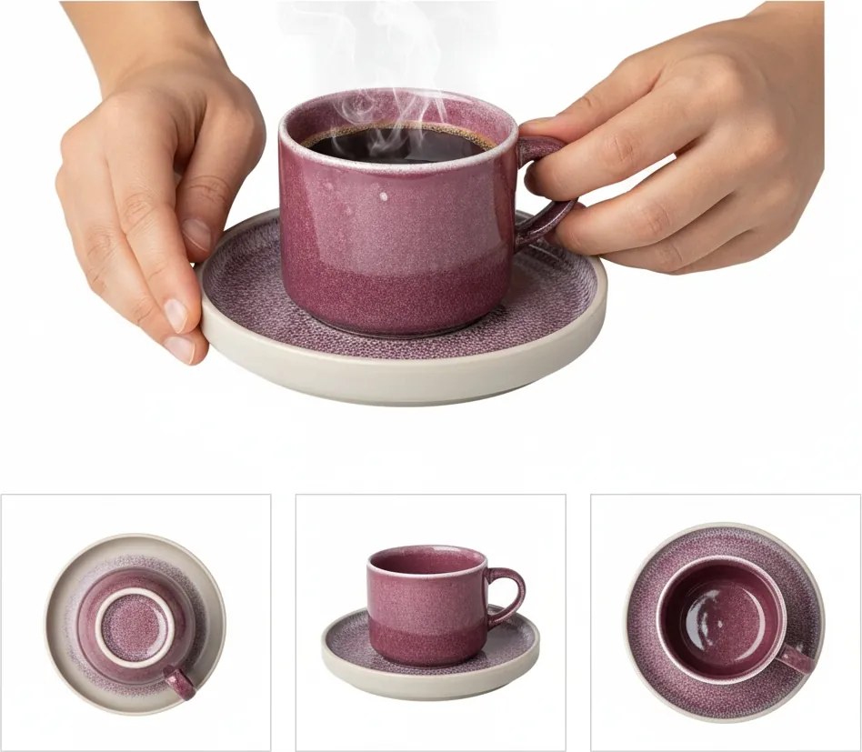 Csésze Kávéscsésze Csészealjjal Tea Kávéscsésze 200 ml Szilva Ø 8,5cm