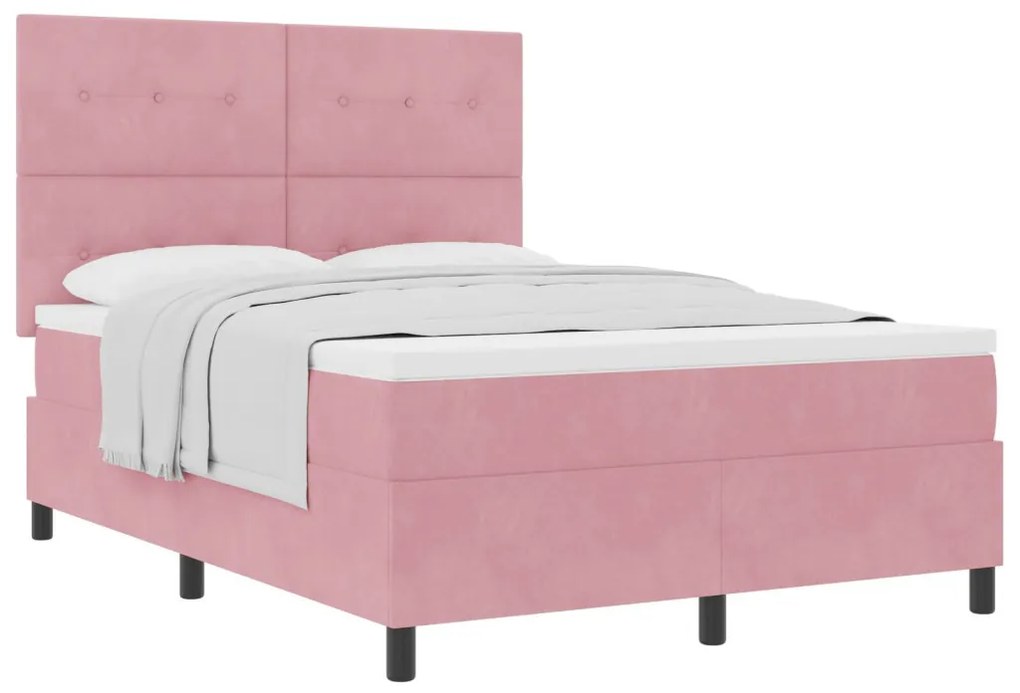 Boxspring Ágy Mattal Rózsaszín 140x190 cm Bársony