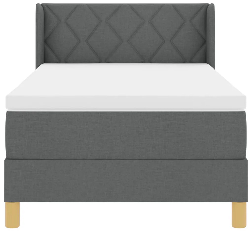 Boxspring ágy matraccal, sötétszürke, 90 x 200 cm, textil