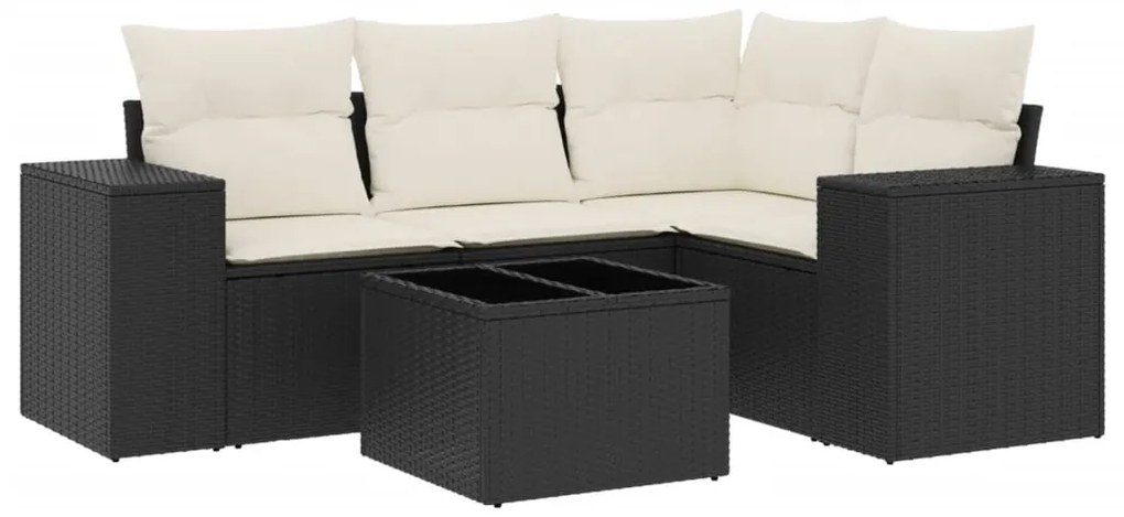 vidaXL 5 részes fekete polyrattan kerti kanapészett párnákkal