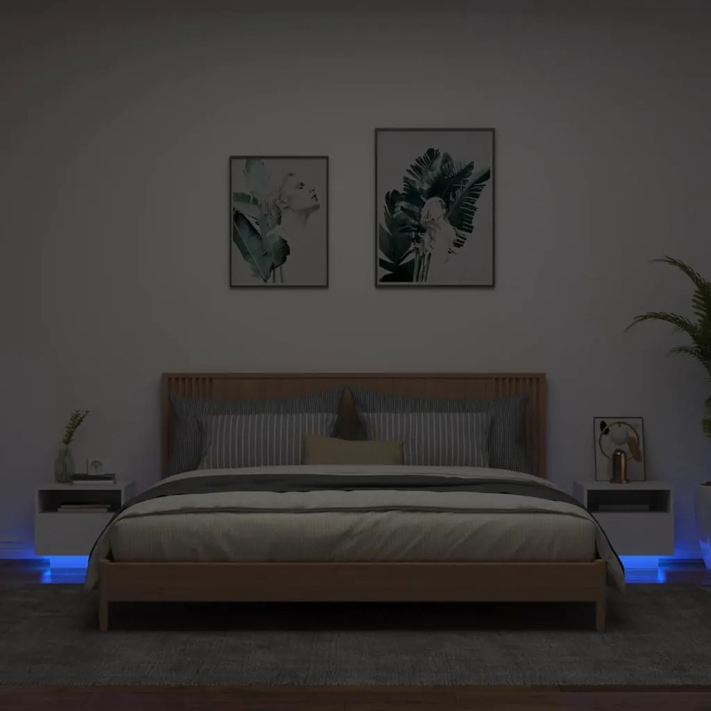 2 db fehér éjjeliszekrény LED-világítással 40 x 39 x 37 cm