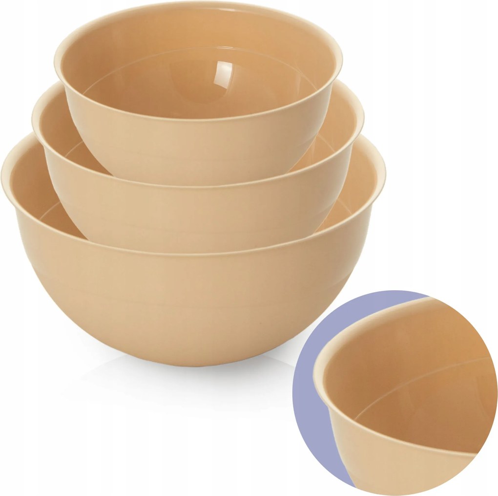 Műanyag Konyhai Tál Kerek Tál Szett 3 Db-os Tál Bézs