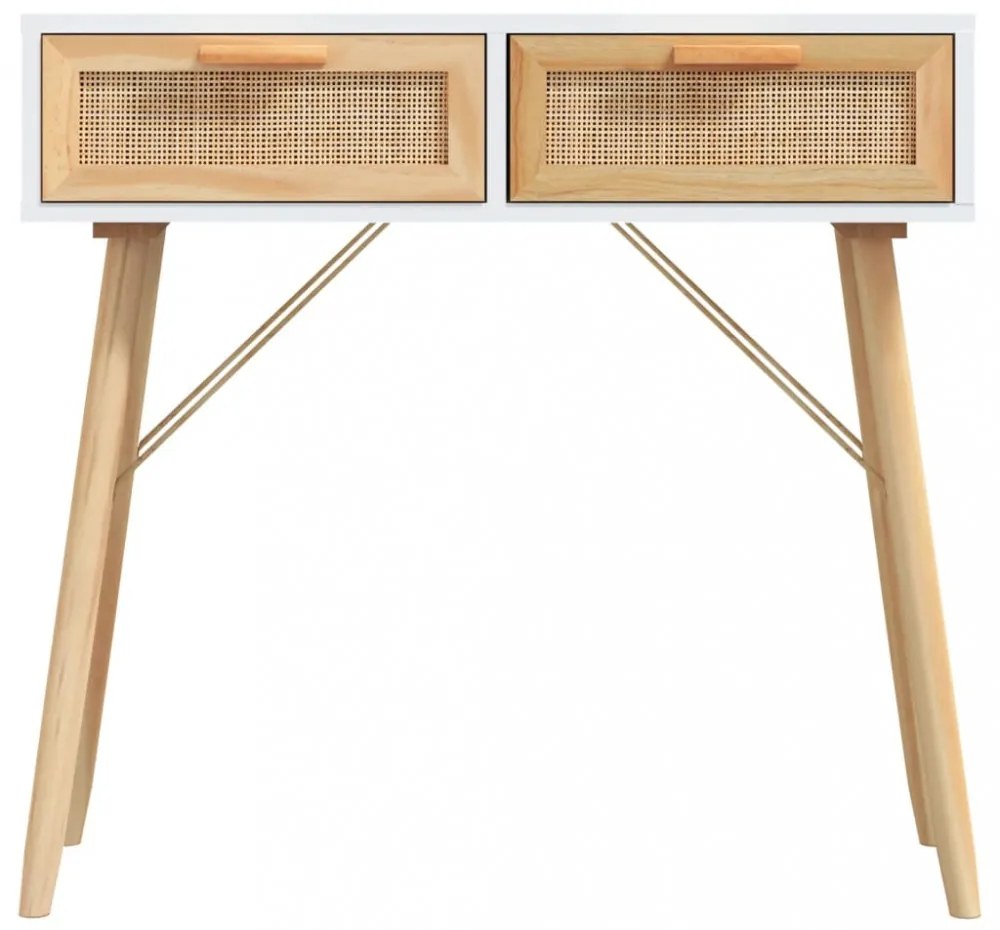 fehér tömör fenyő és természetes rattan tálaló 80x30x75 cm