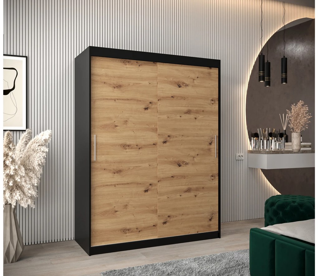 Ruhásszekrény 150 cm Toki (matt fekete + artisan tölgy). 1064823
